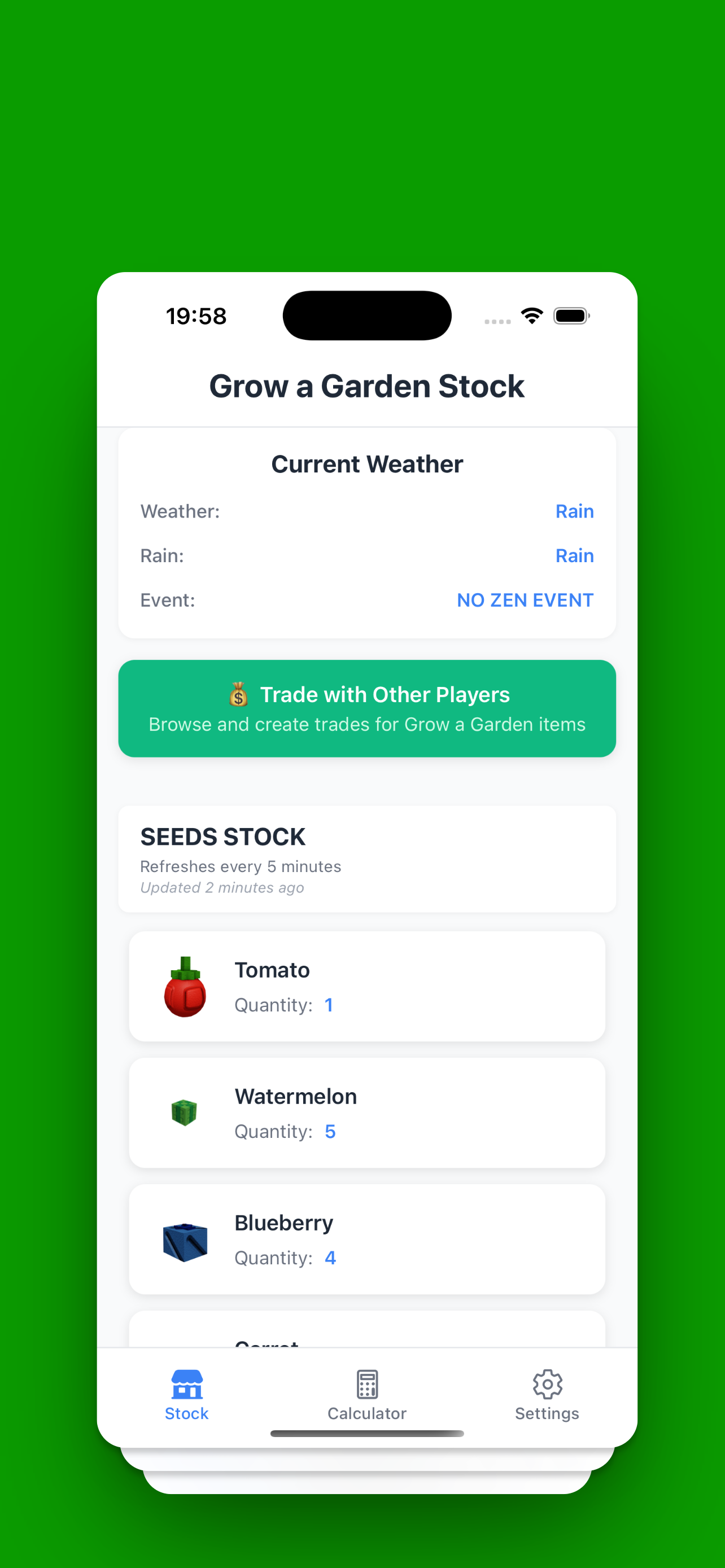 Trade Calculator - Grow a Garden Stock Tracker App Screenshot